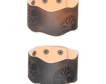 Wide leather bracelet traditional jewelry | Adjustable leather bracelet for men | Tree of life | Snap fastener | 2 colors