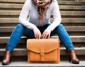 Leather laptop bag "Sao Paulo" for women & men | Briefcase | Top handle bag | office bag | Leather bag Made in Germany