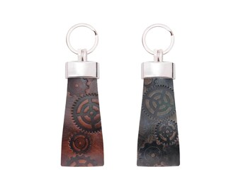 Leather keychain | GEARS | Loop jewelry pendant, lanyard with engraving, key ring | Leather pendant | Gift idea