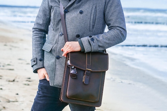 Men's 15 inch top leather laptop bag