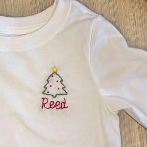 Hand Embroidered Christmas Tree Shirt, Personalized Holiday Gift