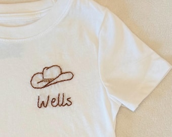 Hand Embroidered Toddler Shirt: Cowboy Hat / Rodeo