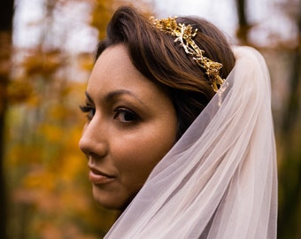 Gold Halo Crown | Bridal Tiara | Pinecones & Branches Headpiece | Boho Wedding Crown | AUTUMN