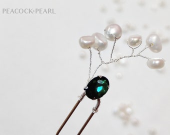 Bridal Crystal Clear Hair Pins | Wedding Hair Clips | Emerald Green Hair Pin | Bridal Hair Accessory | Wedding Hair Pin Set