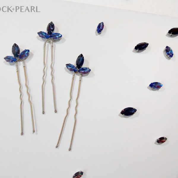 Bridal Blue Hair Pins | Bridal Headpiece | Crystal Hair Pins | Silver Hair Accessory | Something Blue