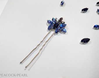 Bridal Blue Hair Pin | Bridal Headpiece | Crystal Hair Pin | Silver Hair Accessory | Something Blue