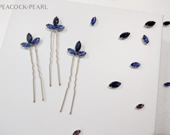 Bridal Blue Hair Pins | Bridal Headpiece | Crystal Hair Pins | Silver Hair Accessory | Something Blue