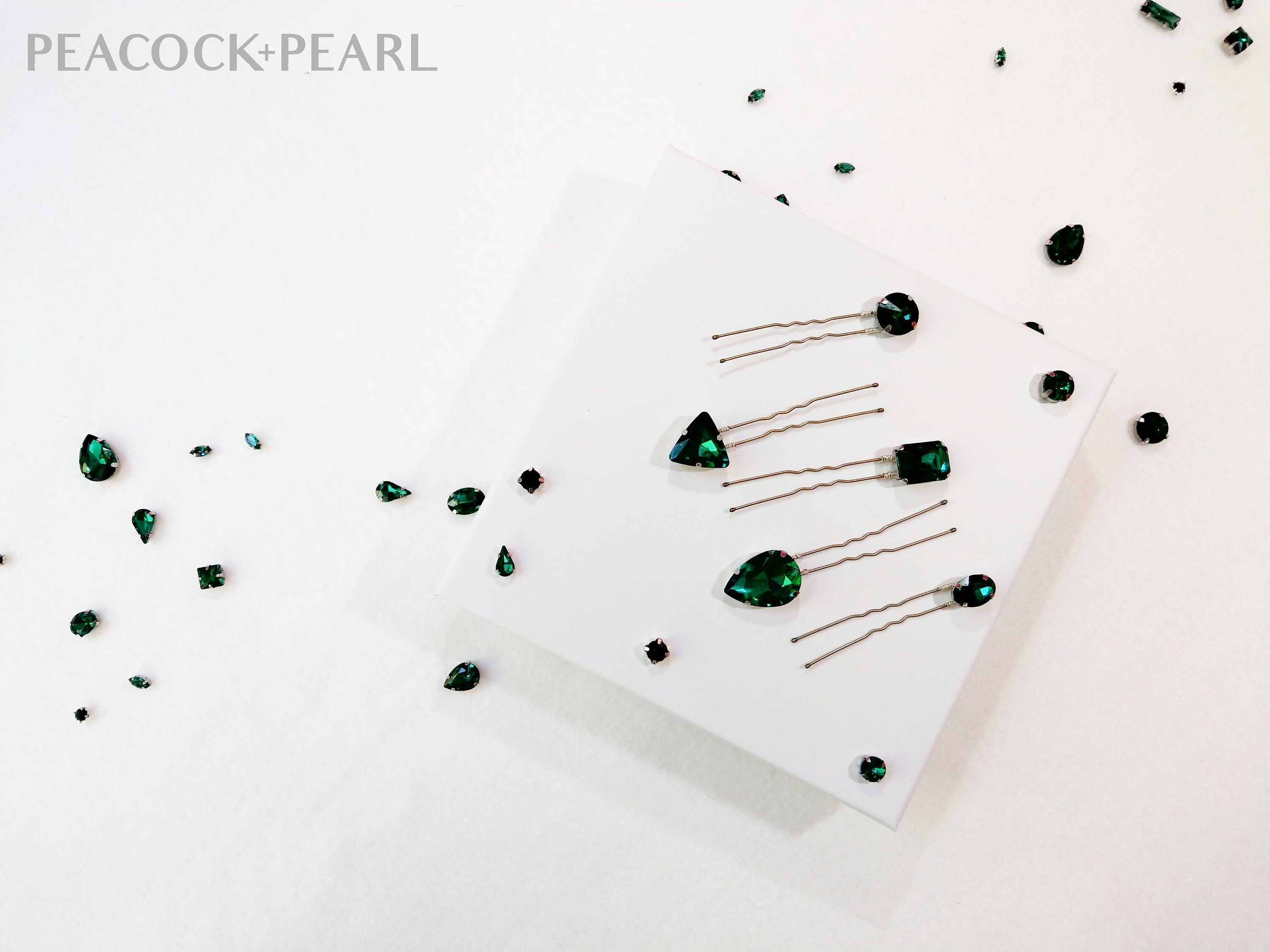 Emerald Shellback Pin Bridal Emerald Green Hair Pins | Wedding Clips | Crystal Clear Pin ...
