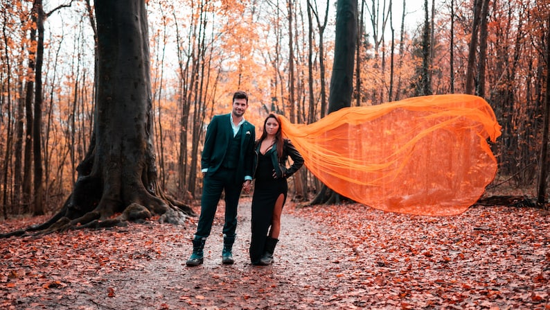 Burnt Orange Veil Autumn Wedding Veil Recycled Eco-Friendly Bride Velvet Edge Veil Custom Veil image 3