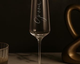 Groom Engraved Champagne Flute | Elegant Wedding Toasting Glass | Custom Engraved Wedding Gift | Bachelor Gifting | Wedding Keepsake
