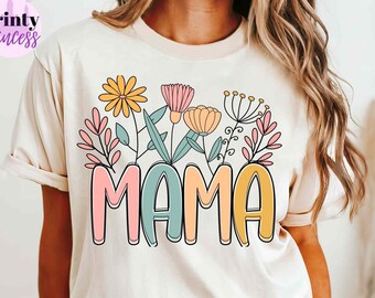 Floral Mama PNG, Mamá Flores Silvestres PNG, Flor Png, Día de las Madres Png, Mamá Png, Retro Gigi Png, Diseño de Sublimación Nana