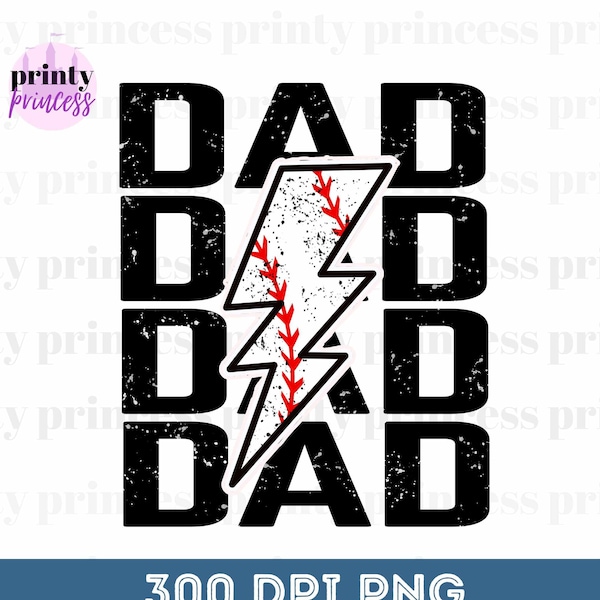 Digital Download Baseball DadLightning Bolt Retro Distressed PNG Sublimation File Baseball Dad Iron On Design Instant Download Digital png