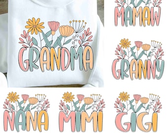 Grandma PNG Bunlde, Grandma PNG, Wildflowers PNG, Flower Png, Nana Floral Png, Mama Png, Mom Life Png, Floral Mimi Png, Granny Design
