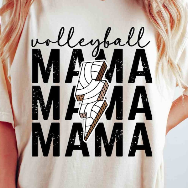 Digital Download Volleyball Mom Lightning Bolt Retro Distressed PNG Sublimation File Volleyball Mama Iron On Design Instant Download Digital