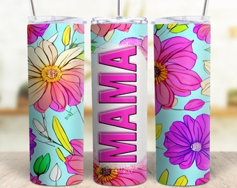 SEAMLESS Floral mama 20oz skinny tumbler png sublimation design download, mama flowers tumbler pngs tumbler pngs, sublimate designs download