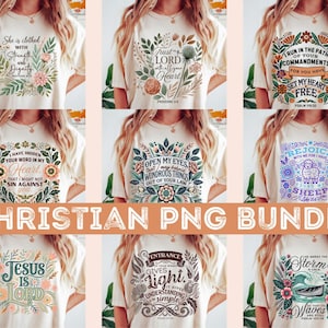 9 christelijke boho-bloemen png-ontwerpen | Inspirerend citaat uit de bijbeltekst | Op geloof gebaseerde afdrukbare kunst voor shirts en huisdecoratie | Schriftenbundel