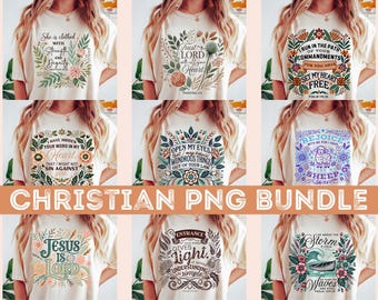 May include: A set of 10 Christian-themed sublimation designs featuring floral patterns and inspirational quotes. The designs are perfect for creating t-shirts, mugs, tote bags, and other personalized items.