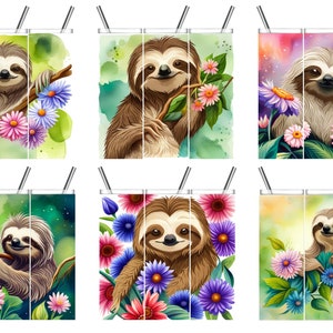 50 Sloth 20 oz Skinny Tumbler Sublimation Designs Bundle, Instant Download PNG, Sloth Tumbler, Tumbler Wrap PNG Bundle, Sloth Design Files