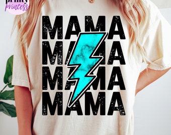 Western Mom Lightning Bolt Retro angustiado PNG Sublimación Archivo Turquesa Mama Hierro en Diseño Descarga Instantánea Digital png