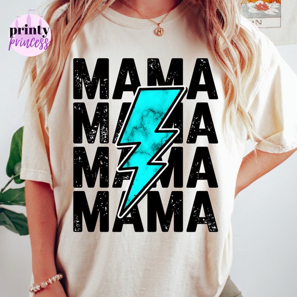 Western Mom Lightning Bolt Retro Distressed PNG Sublimation File Turquoise Mama Iron On Design Instant Download Digital png