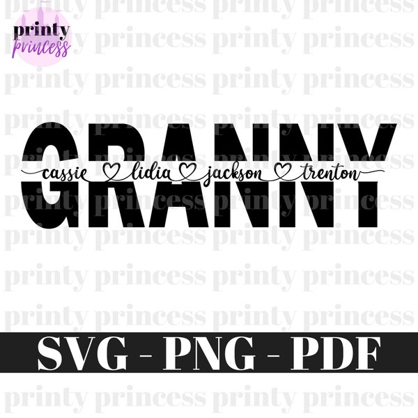 Granny SVG, PNG, PDF Split Granny frame svg, Mother's Day Svg, mom cut file, Granny outline, Mimi png, cricut silhouette svg cut file
