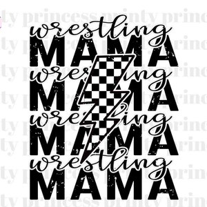Digital Download Wrestling Mom Lightning Bolt Retro Distressed PNG Sublimation File Wrestling Mama Iron On Design Instant Download Digital
