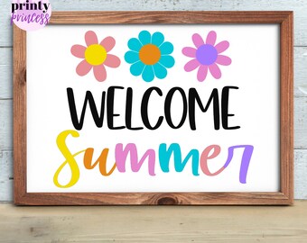 Welcome Summer SVG und PNG, Summer Vibes Png, Hello Summer Svg, Summer Time Png, Floral Summer Sign SVG, Bunte Sommer-Schneidedatei