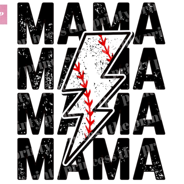 Digital Download Baseball Mom Lightning Bolt Retro Distressed PNG Sublimation File Baseball Mama Iron On Design Instant Download Digital png