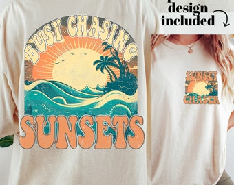 Busy Chasing Sunsets - Beach PNG - Ocean Sublimation File - Vintage Beach Download - Retro Sunset Instant Download - Beach Sublimation Shirt