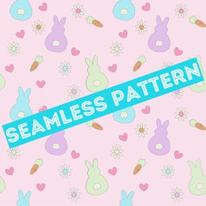 Easter Bunny Seamless Pattern PNG, Kids Bute Paper Repeating Patterns Pastel Digital Papers Background for Printing