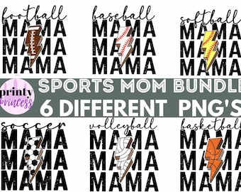 Sports Mom Retro Distressed PNG Bundle, Football Sublimation File Soccer Mama Iron On Design Instant Download Digital png