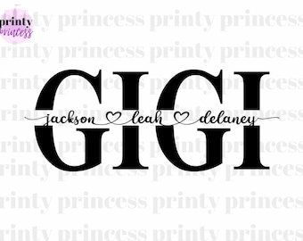 Gigi SVG, PNG, PDF Split Gigi frame svg, Mother&#39;s Day Svg, mom cut file, Gigi outline, Mimi png, cricut silhouette svg cut file