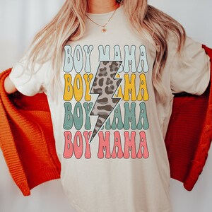 Boy Mama SVG - Mom Sublimation Design - Mommy and Me PNG - Retro Mom Png Design - Leopard Print Lightning Bolt Design - Mom png Downloads
