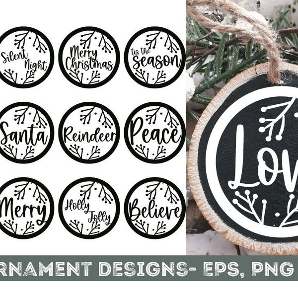 Christmas Ornament SVG, Farmhouse Christmas svg, png, Christmas Svg Bundle, Wood Slice Ornament Svg, Round Ornament svg