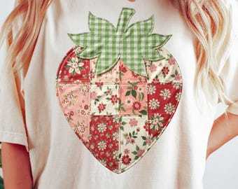 Patchwork Strawberry PNG, Grandma Quilt Strawberry Design, Retro Summer png, Printable Strawberry Png