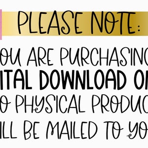 Op de afbeelding: Een melding voor een digitale download met de tekst "PLEASE NOTE: YOU ARE PURCHASING A DIGITAL DOWNLOAD ONLY NO PHYSICAL PRODUCT WILL BE MAILED TO YOU."