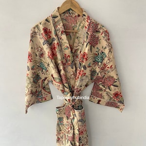 Indian Handmade indigo printed blue kimono robe, bath robe, bridal robe, lace kimono, label kimono, duster kimono, japanese cardigan robe