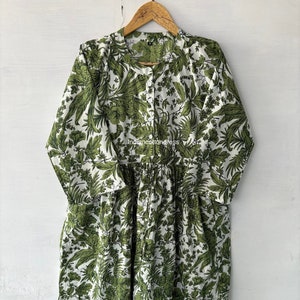 New Green Flower Cotton Dress, Handmade Cotton Dress, Block Printed Dress, Handblock Cotton Dress, Long Dress, Midi Cotton Dress