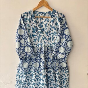 Floral patchwork Dress,Cotton Block Print Dress, Long Dressing Gown,Indian Cotton Dress