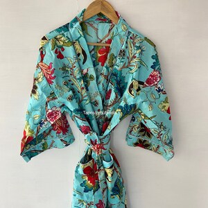 Indian Handmade black floral kimono robe, bathrobe, bridal kimono, bridesmaid robe, maternity robe, nightwear costume, free size kimono robe