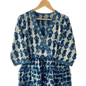 Dabu Indigo Printed indigo block Print Cotton Dress,Handmade Dress ,Sketer Circle Dress, Flapper Dress, Blousen Dress,Long And Short Dress