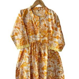 Bird Print Dress,Floral Dress,Cotton Block Print Dress, Long Dressing Gown,Indian Cotton Dress