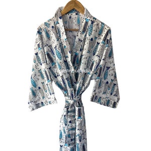 Block Printed Kimono, Cotton Bathrobe,Indian Wood Block Prints, Cotton Kimono Robe, Fish Printed Robe, Free Size Robe, Cotton Kimonos,