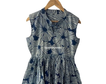 Blue Dabu Printed Dress, Beautiful Handblock Print Dress,Cotton Block dress,Indian Cotton Dress,Block Dress,
