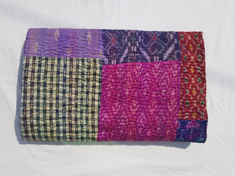 New Indian handmade pure cotton patchwork kantha blanket queen size kantha bedspread 108x90 queen kantha throw
