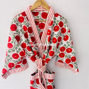 Indian Handblock Print Cotton Kimono Robe, Bridesmaid Robe, Bridal Robe, Kimono Robe, Cotton Robe, Bath Robe, Gift for her, Wrap Dress Robe