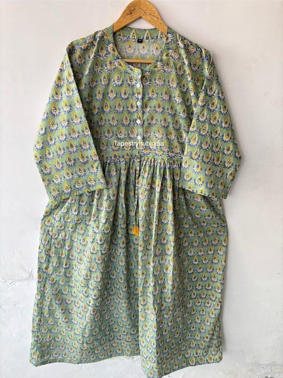 New Block Printed Cotton Dress, Skater Cotton Dress, Circle Cotton Dress, Midi Cotton Dress, Party wear Dresses