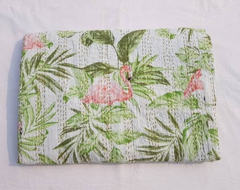 Kantha Quilt Gudri, Handmade Kantha Ethnic Stitch Decorative Gudri Print King Size Quilt ,Indian Handmade Bohemian Bedspread