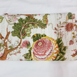 New Decorative Indian Handmade Floral Fruit Kantha Quilt Kantha Bedspread Kantha Bedcover, Pure Cotton Kantha Throw bild 1