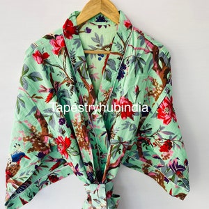 Pure cotton handmade Indian traditional women long night wear sleepwear soft kimono robe tops dress Throw hippie bath robe tunic gown